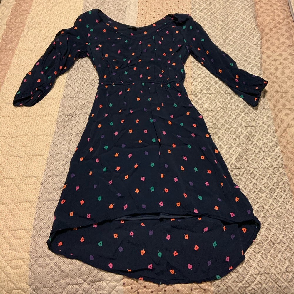 American Eagle Navy Blue Dress with Leaves Pattern